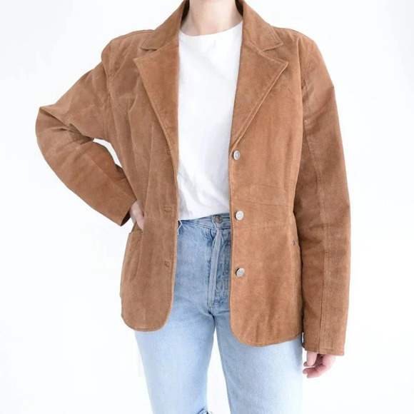 Jackets & Blazers - Vintage BUM Equipment Tan Suede Leather Button Up Jacket  Size XL